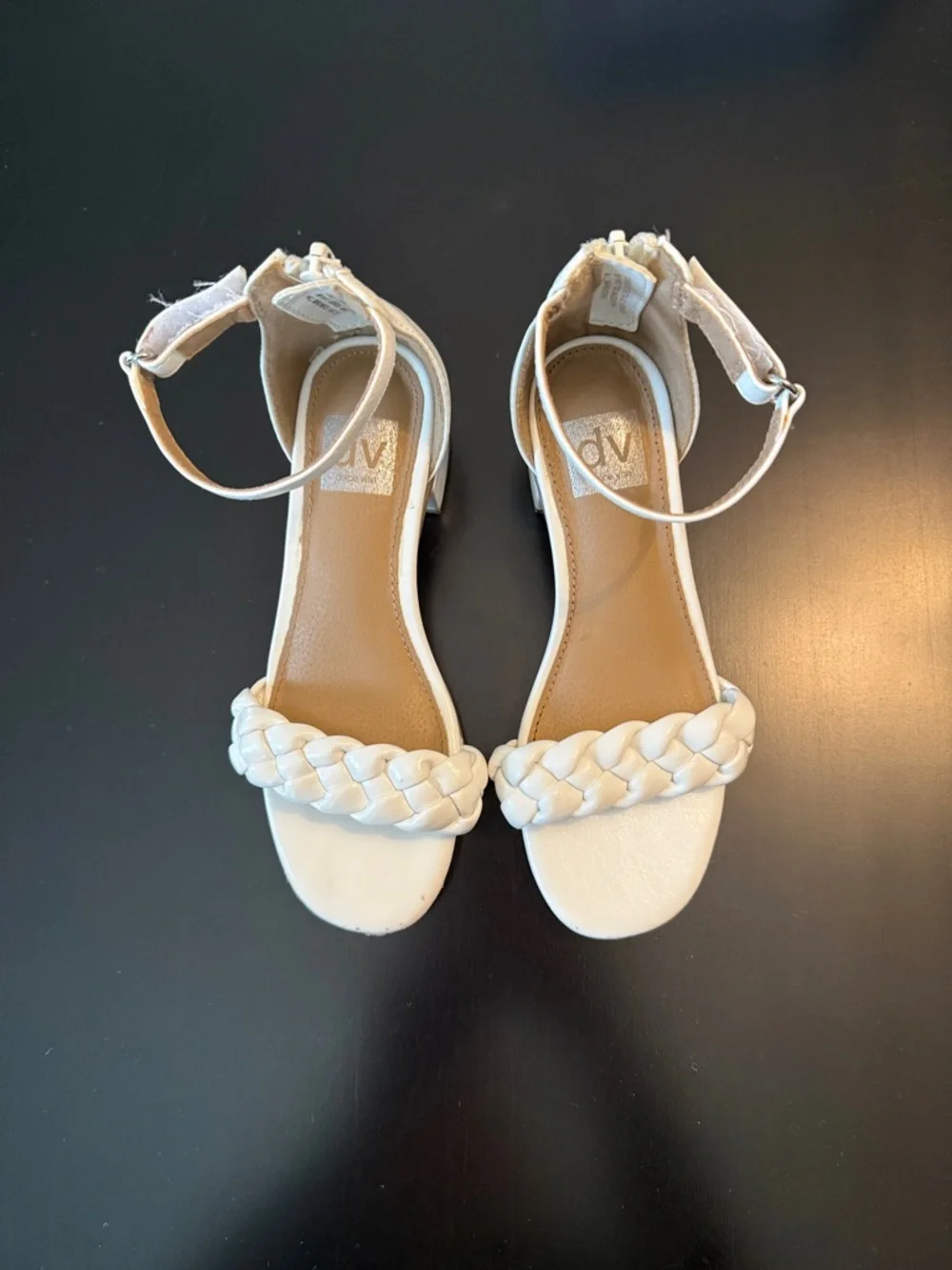 DV by Dolce Vita White Gretta Braided Ankle-Strap Heels